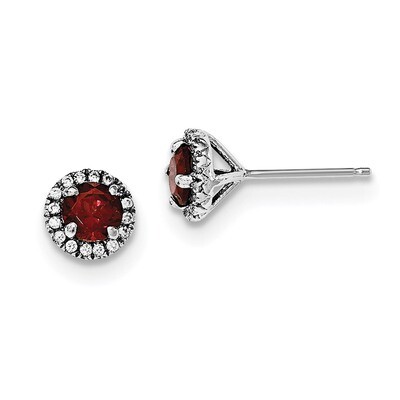 Garnet &amp; CZ Diamond Post Earrings Sterling Silver Rhodium-plated QE12613GA, MPN: QE12613GA, 1911010…