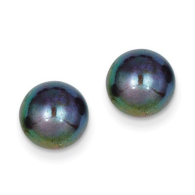 9-10mm Black Button Cultured Pearl Stud Earrings 14k Gold X90BB, MPN: X90BB, 815479016540