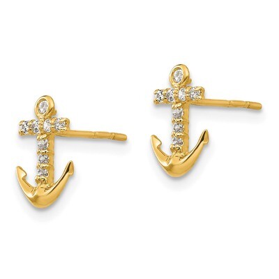 Synthetic Diamond Anchor Post Earrings - 14k Gold SE2346 by Madi K, MPN: SE2346, 886774998381