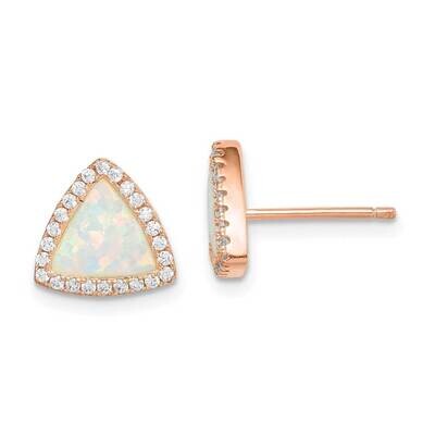 Created Opal &amp; CZ Diamond Halo Post Earrings Sterling Silver Rose-tone QE15147, MPN: QE15147, 88677…