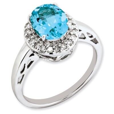 Light Swiss Blue Topaz &amp; Diamond Ring Sterling Silver QR2886LSBT, MPN: QR2886LSBT, 883957608068
