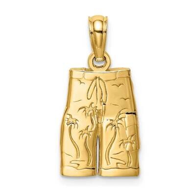 Engraved Board Shorts with Palm Trees Charm 14k Gold K7172, MPN: K7172, 637218009039