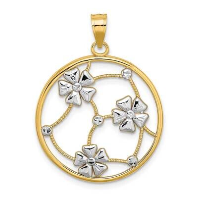 Flowers In Beaded Round Frame Charm 14k Gold Rhodium K9483, MPN: K9483, 63721813915