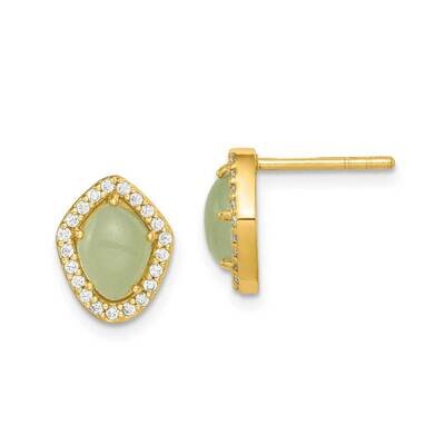 Green Stone &amp; Clear CZ Diamond Earrings Sterling Silver Gold-tone QE14277, MPN: QE14277, 8867740937…