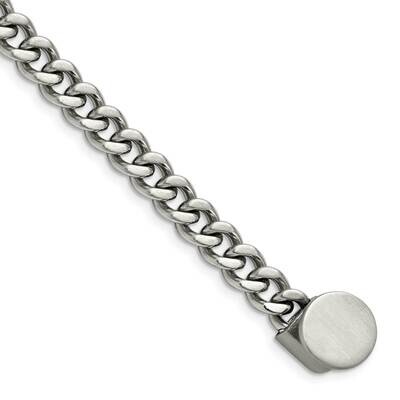 Polished Curb Chain with Brown Leather Hook Bracelet Stainless Steel Brushed SRB2837-8.25, MPN: SRB…