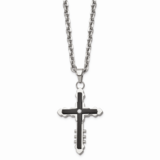 IP Black-plated &amp; CZ Stone Stone Cross Pendant Necklace Stainless Steel SRN859-22 by Chisel, MPN: S…