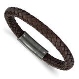 Brown Braided Genuine Leather 8.25 Inch Bracelet Stainless Steel Brushed SRB2216-8.25 by Chisel, MP…