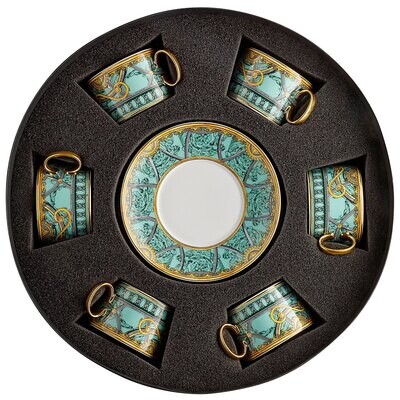 Versace La Scala del Palazzo Verde Tea Cup &amp; Saucer Set Six Round Hat Box, MPN: 19335-403664-29253,…