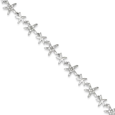 7.25in Alternating Polished &amp; Diamond Starfish Link Bracelet Sterling Silver QX777CZ, MPN: QX777CZ,…
