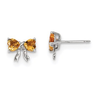 Citrine Bow Post Earrings 14k white Gold Polished XBS577, MPN: XBS577, 191101168581