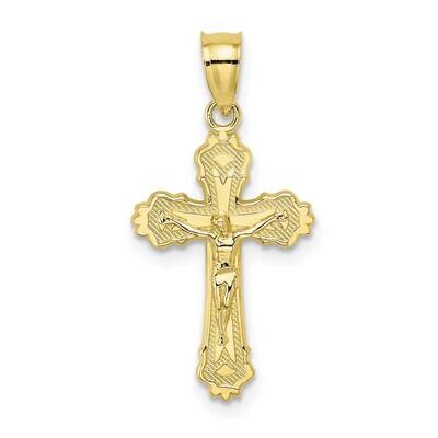 Textured Scalloped Edge Crucifix Charm 10k Gold with Rhodium 10K8583, MPN: 10K8583,