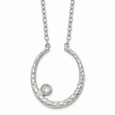 Textured CZ Stone Stone 2 Inch Extension Necklace Stainless Steel Polished SRN1505-18 by Chisel, MP…