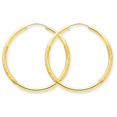 2mm Satin Diamond-cut Endless Hoop Earrings 14k Gold XY1179, MPN: XY1179, 883957299648