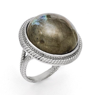 Polished Labradorite Textured Ring - Stainless Steel SR359 by Chisel, MPN: SR359, 191101381843