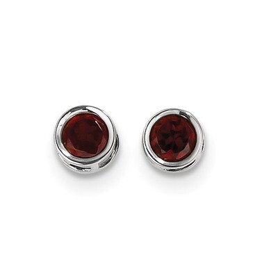 5mm Bezel Garnet Stud Earrings 14k white Gold XBE253, MPN: XBE253, 191101433467