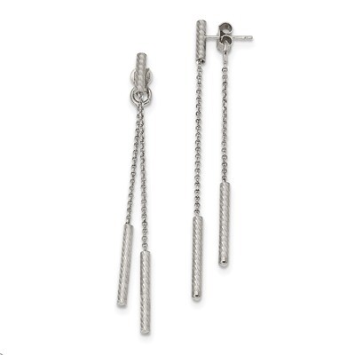 Texture Bar Front &amp; Back Dangle Post Earrings Sterling Silver Rhodium QE13036, MPN: QE13036, 191101…