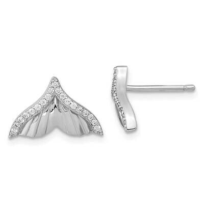 CZ Diamond Textured Tail Post Earrings Sterling Silver Rhodium-Plated QE15673, MPN: QE15673, 196904…