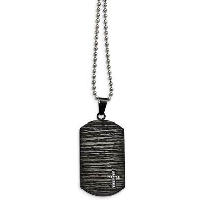 Brushed IP-plated 1/10ct.tw Dia Dog Tag Necklace Stainless Steel Polished SRN1656-24 by Chisel, MPN…