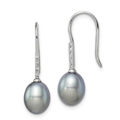 7-8mm Grey Freshwater Cultured Pearl Dangle Earrings Sterling Silver CZ Diamond QE14963, MPN: QE149…