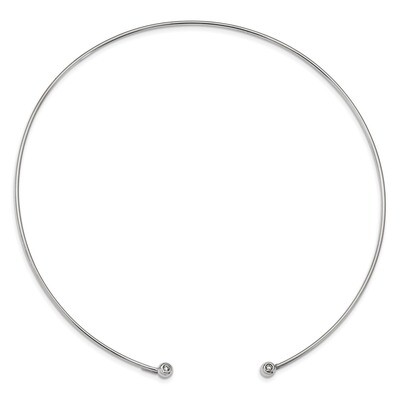 CZ Diamond Cuff Neck Wire Sterling Silver Rhodium-plated Polished QG4526, MPN: QG4526, 886774015187