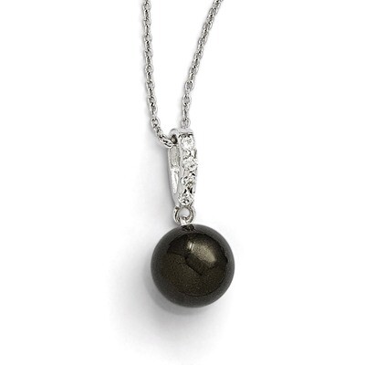 10-11Mm Black Shell Bead &amp; CZ Necklace Sterling Silver QMJN109B-17, MPN: QMJN109B-17, 886774294216