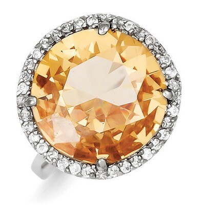 Clear &amp; Champagne Diamond Ring Sterling Silver QR2269, MPN: QR2269, 723252600247