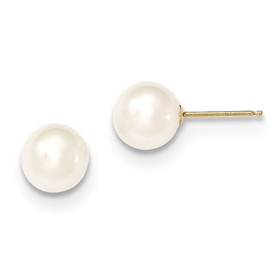 7-8mm White Round Cultured Pearl Stud Earrings 14k Gold X70PW, MPN: X70PW, 815479016441