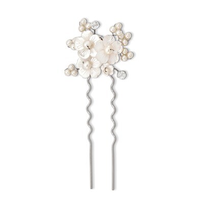 White FWC Pearl MOP Flower Swarvoski Crystal Hair Pin GM15932, MPN: GM15932,