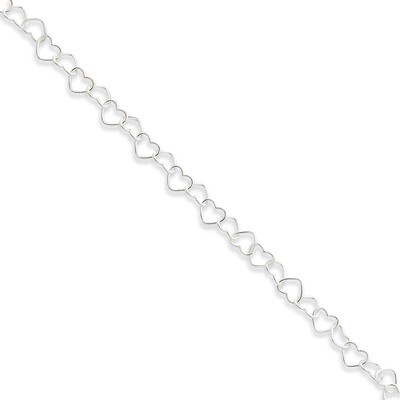 10 Inch 0.6mm Fancy Heart Link Anklet Sterling Silver QG1346-10, MPN: QG1346-10, 883957946894