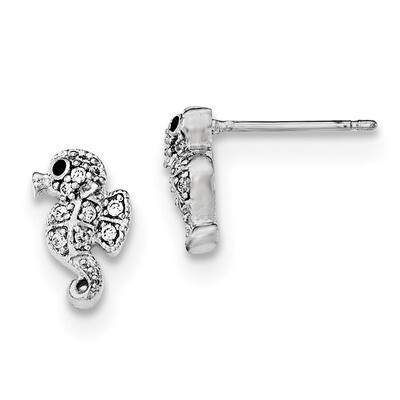 CZ Diamond Seahorse Post Earrings Sterling Silver Rhodium-plated QE11809, MPN: QE11809, 883957741192