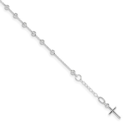 6.75 Inch Diamond -cut Cross and Miraculous Medal 0.75 inch Extender Bracelet 14k white Gold SF2509…