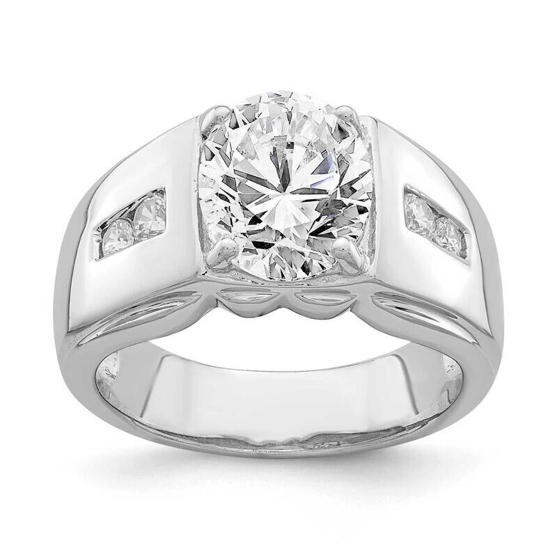 10x8 Oval CZ Diamond Ring Sterling Silver Rhodium-plated QR6940, MPN: QR6940,