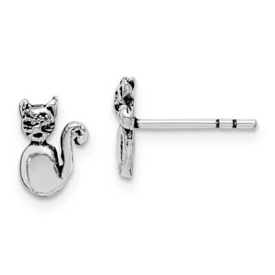 Cat Post Earrings Sterling Silver Rhodium-plated QE14797, MPN: QE14797, 883957823768