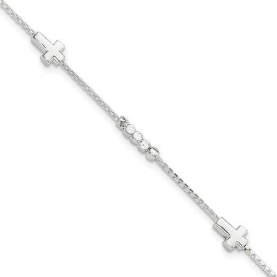 Fancy Bead &amp; Cross with 1 Inch Extender Bracelet Sterling Silver QG5799-7, MPN: QG5799-7, 196904163…