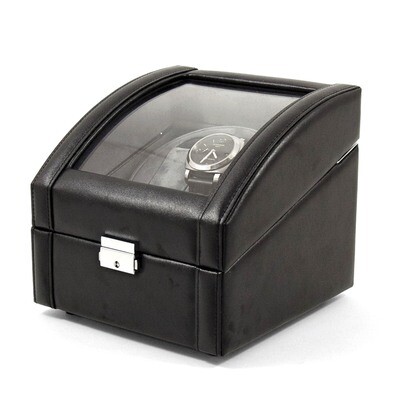 Black Leather Glass Top Dual Watch Winder GM8738, MPN: GM8738, 797140545859