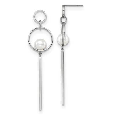 Simulated Pearl Post Dangle Earrings Stainless Steel Polished SRE1571, MPN: SRE1571, 191101867750