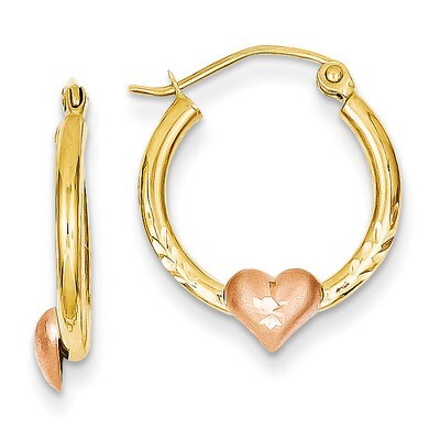 Heart Diamond-cut Hoop Earrings 14k Yellow &amp; Rose Gold TL738, MPN: TL738, 886774960791