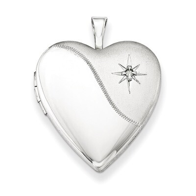 Diamond Star Satin Polished Heart Locket Sterling Silver 20mm QLS339, MPN: QLS339, 883957143538