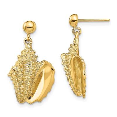 Conch Shell Dangle Post Earrings 14k Gold 2-D TE824, MPN: TE824, 637218059874