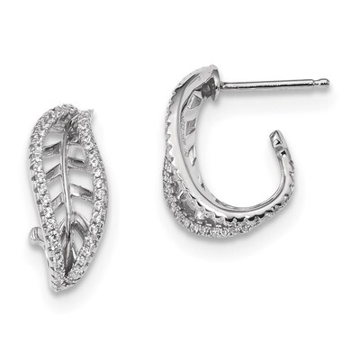 CZ Diamond J-Hoop Leaf Post Earrings Sterling Silver Rhodium-plated QE13477, MPN: QE13477, 19110123…