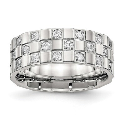 Checkered Board Diamond CZ Ring Stainless Steel Polished SR543 by Chisel, MPN: SR543, 191101557583