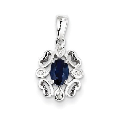 Sapphire Oval Pendant Sterling Silver Rhodium-plated Diamond QP3053S, MPN: QP3053S, 883957526850