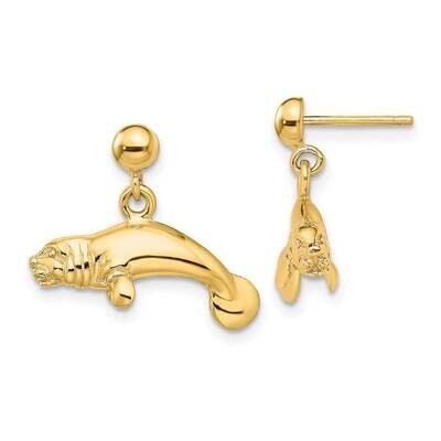 Manatee Dangle Earrings 14k Gold 3-D Polished TE827, MPN: TE827, 637218062928