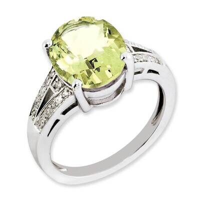 Oval Lemon Quartz &amp; Diamond Ring Sterling Silver Rhodium-plated QR3319LQ-7, MPN: QR3319LQ-7, 883957…