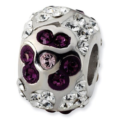 White &amp; Purple Crystal Flower Bead Sterling Silver QTA178