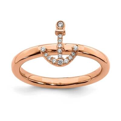 Rose-tone Plated Anchor Diamond Ring Sterling Silver QSK2161, MPN: QSK2161, 191101213076