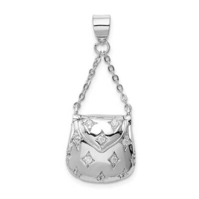 Handbag Pendant Sterling Silver Rhodium-plated CZ Diamond QC9605, MPN: QC9605, 886774092652