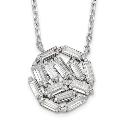 Cheryl M Rhodium-Plated Baguette CZ Diamond with 2 Inch Ext. Necklace Sterling Silver QCM1509-16, M…