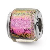 Purple Pink Green Dichroic Glass Bead - Sterling Silver QRS1483, MPN: QRS1483, 883957305998