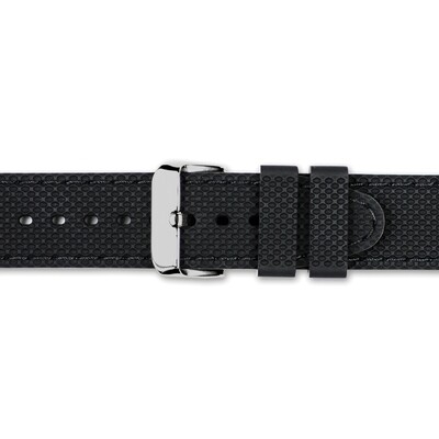 18mm Black with Black Stitch Silicone Silver-tone Buckle Watch Band  BAW408-18, MPN: BAW408-18,